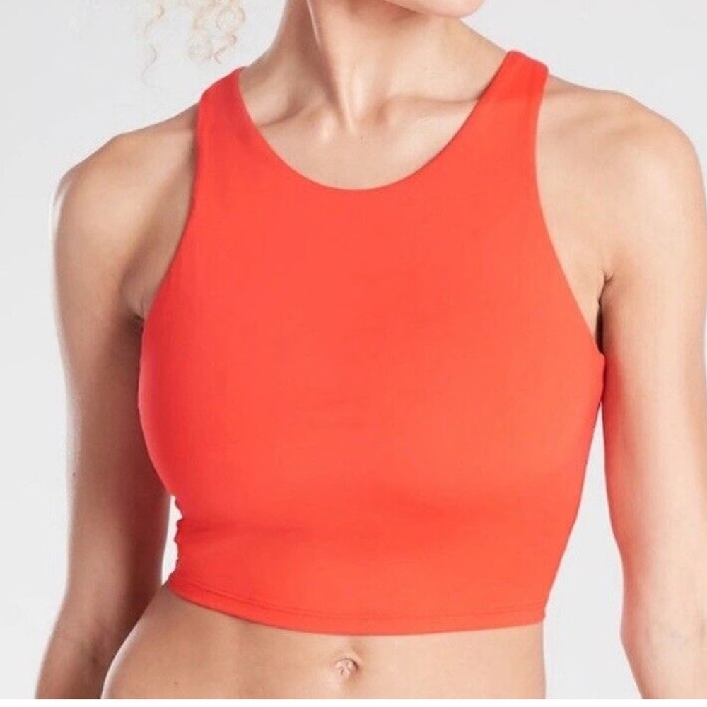 ATHLETA CONSCIOUS CROP BIKINI TOP Red Orange Size Small Swim Wear Sports Bra